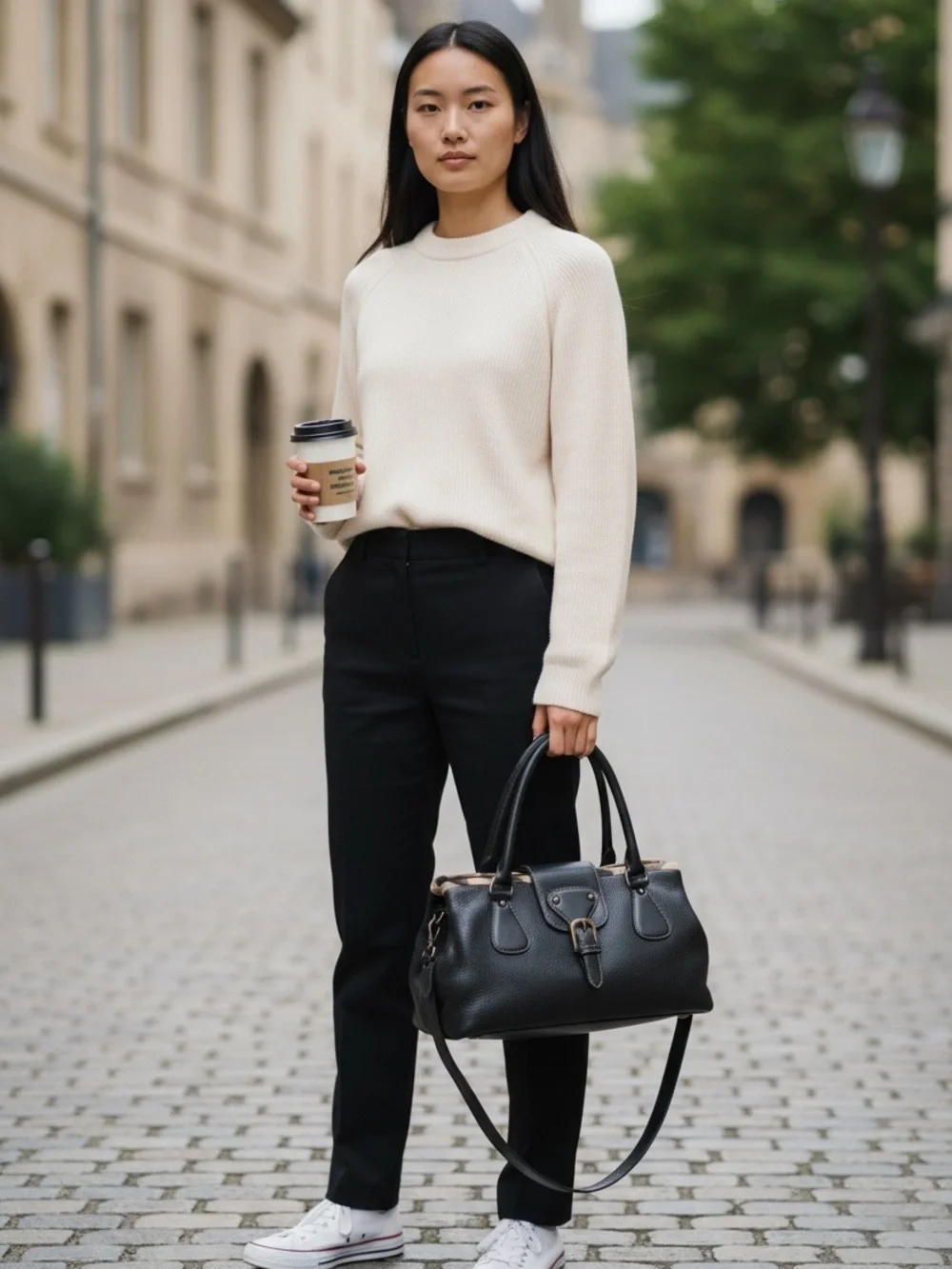 Burberry Black Pebble Soft Leather Satchel Bag with Plaid Trim